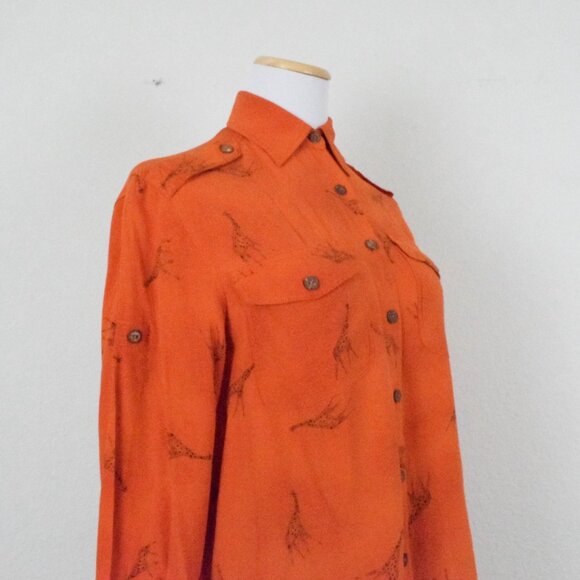 Vintage 90s‎ Rayon Orange Button-up Blouse | size  S - Picture 5 of 10
